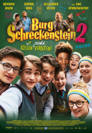 Filmplakat zu "Burg Schreckenstein 2". Nebeneinander die Gesichter einiger Jungs. Sie tragen Hemden, einige auch Pullunder.