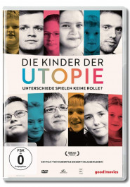 Filmplakat zu "Die Kinder der Utopie". 2 Reihen mit jeweils 6 Fotos von jungen Erwachsenen in schwarz-weiß, gelb, rot und blau.