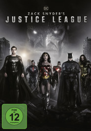 Filmplakat zu "Zack Snyders Justice League". In einer Reihe die Superhelden in schwarzen Kostümen.