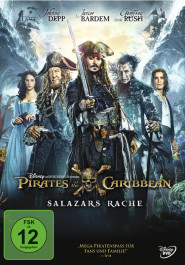 Filmplakat zu "Pirates of the caribbean". In der Mitte ein Mann mit langen Haaren, feinem Bart um den Mund, Piratenhut und einem Schwert in der Hand, rechts und links von ihm weitere Personen.