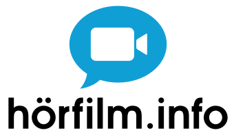 Logo hörfilm.info (Als Icon eine Kamera in einer Comic-artigen Sprechblase, darunter hörfilm.info-Schriftzug)